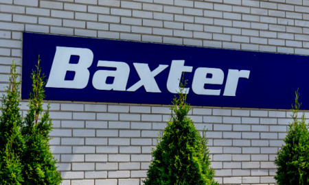 Barrie, Ontario, Canada - August 4, 2019: Sign of Baxter on the plant building in Barrie, Ontario, Canada. Baxter International Inc. is an American multinational health care company