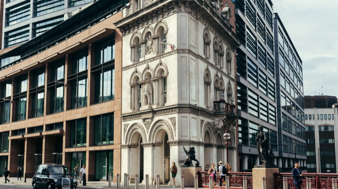 London, UK - July 24, 2018: Hogan Lovells London headquarter in The Atlantic House, Holborn Viaduct, London. Hogan Lovells is an international law firm co-headquartered in London and Washington, D.C.