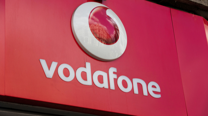 Vodafone telecoms store front on Oxford Street in central London.